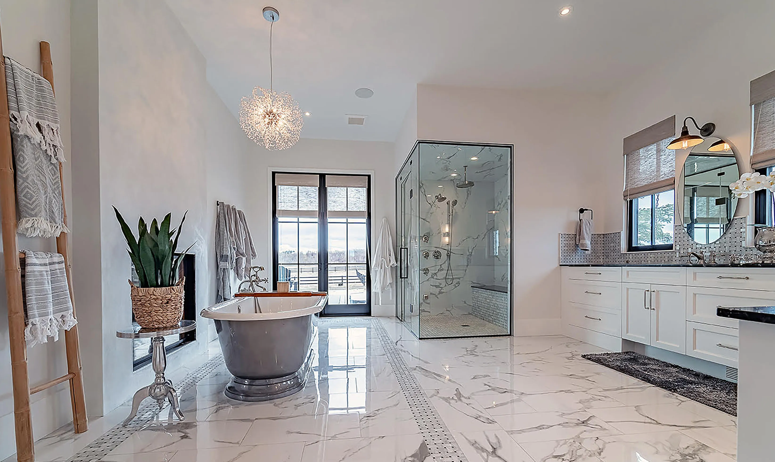 Wide modern renovated bathroom in Calgary, AB.